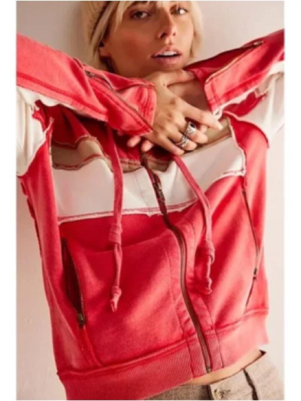 Free People We The Free Cori Moto Colorblock Zip Hoodie Jacket Small Festival